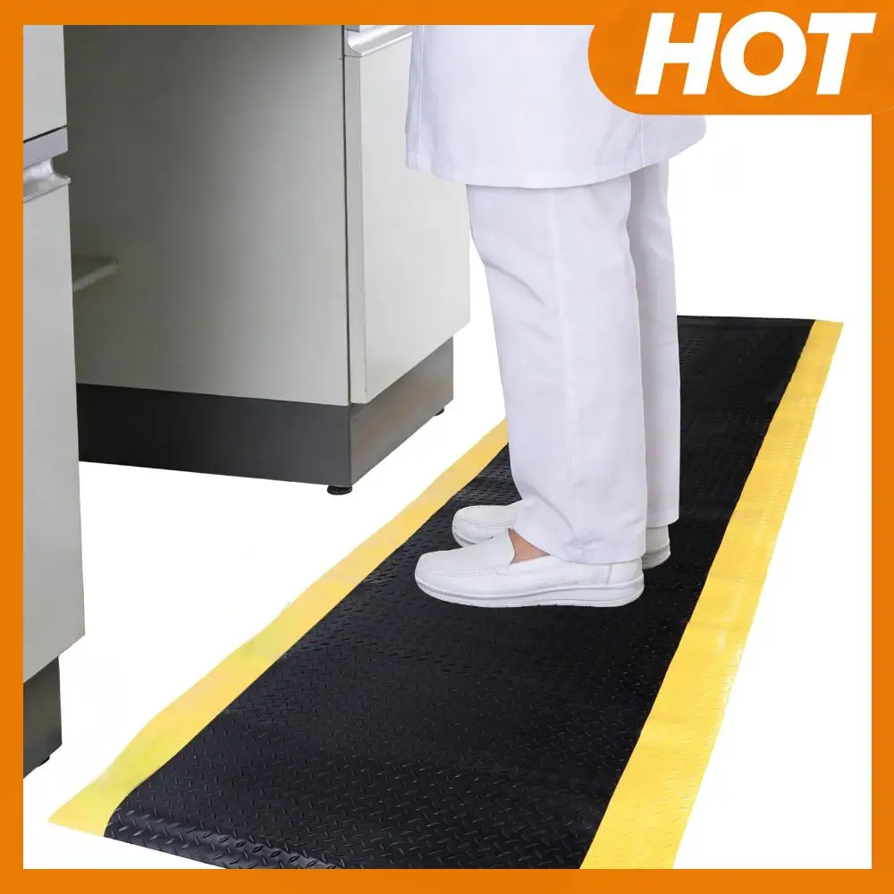 

Противоскользящий проводящий коврик 144x36 дюймов с желтой защитной окантовкой, промышленный эргономичный комфортный коврик для работы стоя для гаражей и складов