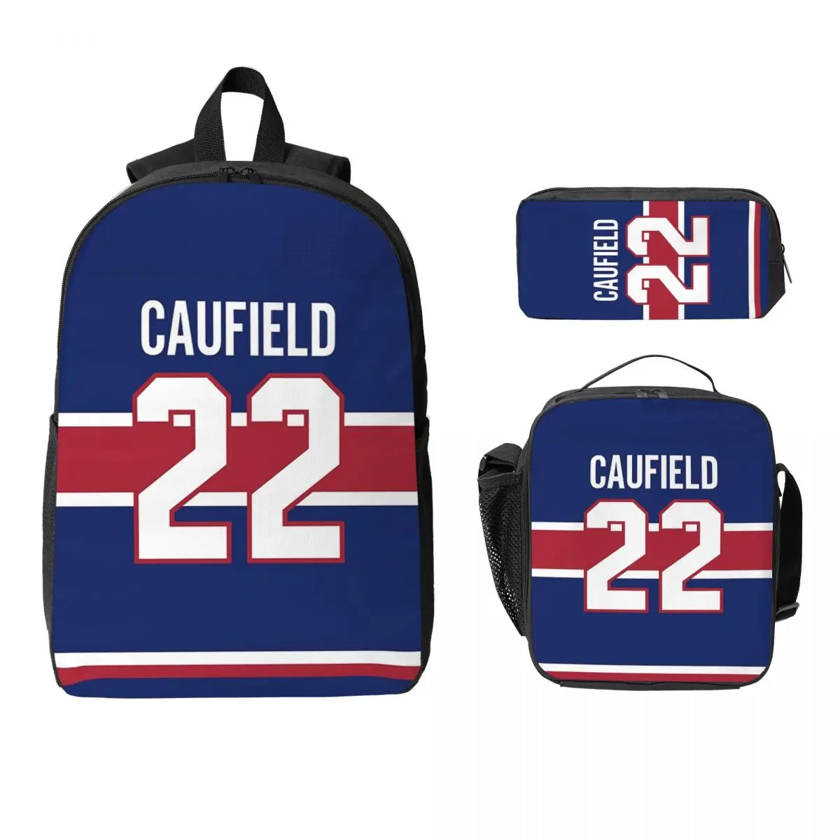 

Рюкзак из джерси Cole Caufield, студенческий рюкзак для мальчиков и девочек, школьная сумка, сумки на плечо для ноутбука, 3 шт., изолированная сумка для обеда, пенал