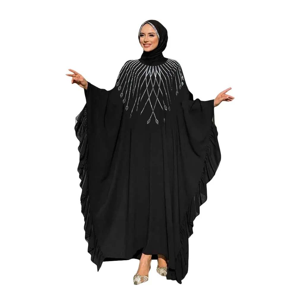 ชุดเดรสลำลองสไตล์ดูไบประดับเพชรแบบฮอตฟิกซ์สุดเก๋ คอลเลคชั่นใหม่ประจำฤดูร้อนปี 2025 สำหรับสุภาพสตรีชาวตะวันออกกลางในเทศกาลอีด อัล-ฟิตร์ ชุดคลุมมุสลิม
