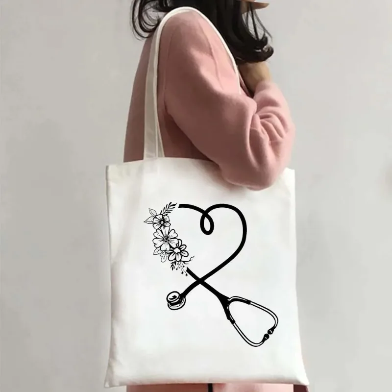 Nurse Life Shoulder Bag Ladies Tote Canvas Medical Art Shoulder Bag Eco Large Capacity Portable Travel Shopping Bag