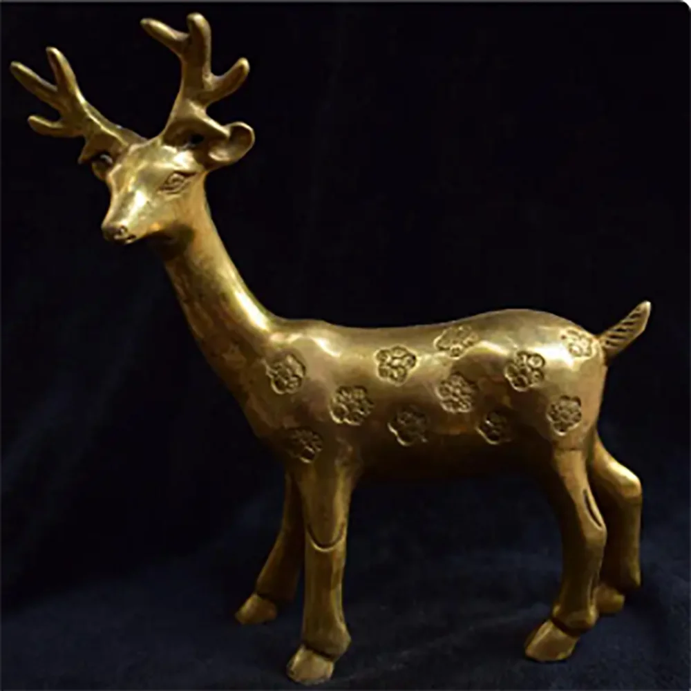 

Copper Statue A pair of Fengshui copper household ornaments of brass Sika Deer