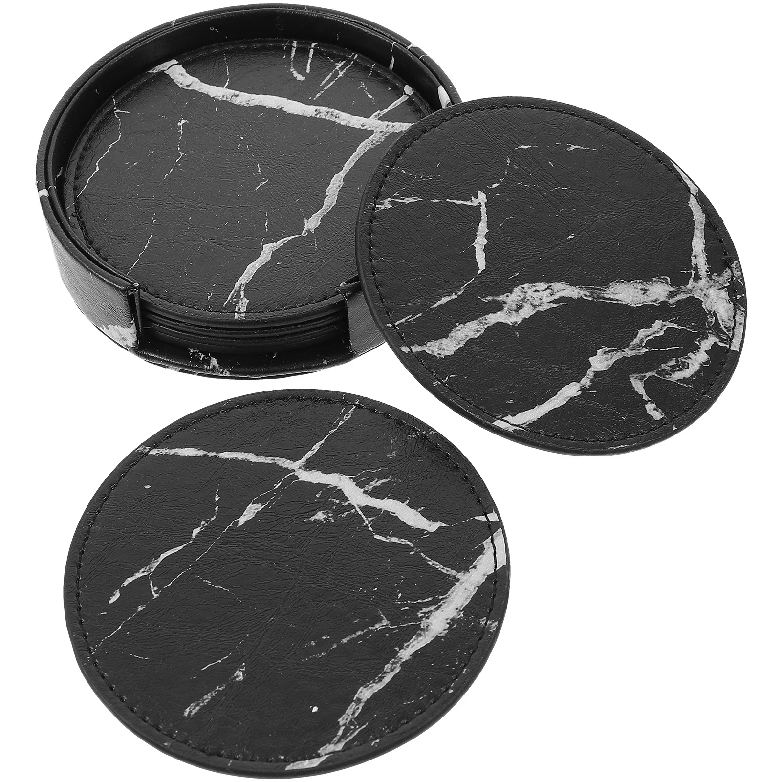 

1 set Pu Coasters Set Round Cup Mats Heat-Resistant Non-Slip Table Protection For Home Office Cafe Dining Decor