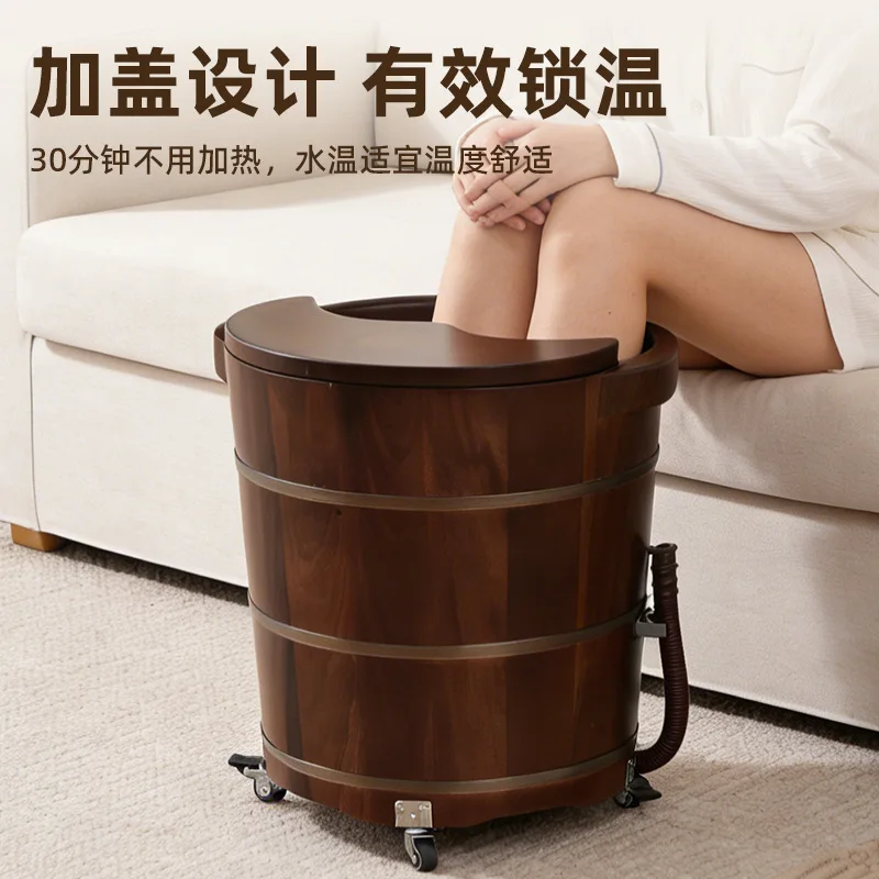 DSA foot soaking bucket over calf high and deep bucket foot washing wooden bucket wooden basin household with wheels with row