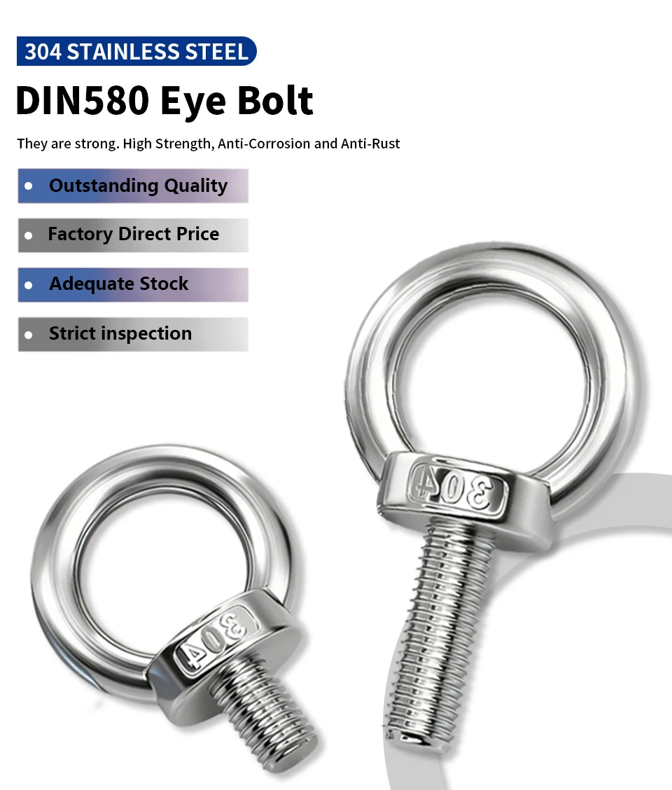 304 Edelstahl Hebeösenbolzen M3 M4 M5 M6 M8 M10 M12 M14 M16 M18 | DIN580 Geschmiedeter Augenschraubenschlüssel für Hebe- und Riggingzwecke – Detail 1
