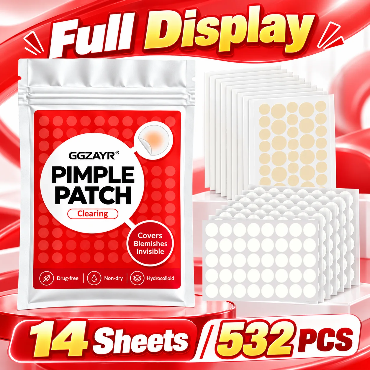 532PCS Hydrocolloid Pimple Patch Sheets Invisible Round Stickers Clear Face Care Adhesive Patch Bulk Beauty Set