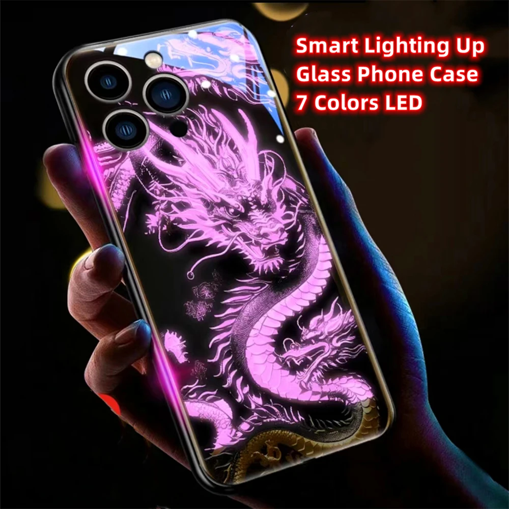 Proud Emperor Dragon LED Light Glow Luminous Tempered Glass Back Phone Case For iPhone Air 17 16 15 14 13 12 11 Pro Max Plus view 6