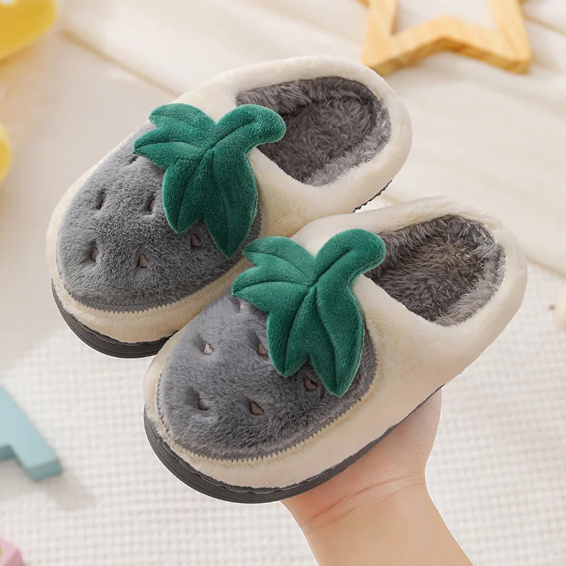 2021 Ins New Baby Home Slippers Girls Cartoon Shoes Winter Kids Indoor Slippers Baby Warm Faux Fur Child House Fruit Cute Party