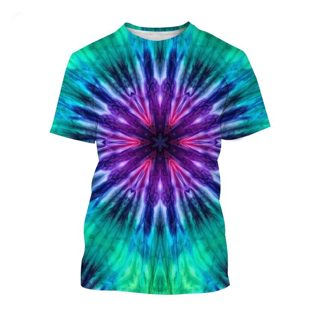 New Gradient Color Tie-Dye Pattern Printing 3D T Shirt Men and Women Spiral Circle Unisex Fashion O Neck Casual T-Shirt Tops