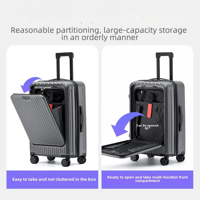Multifunction Travel Suitcase on Wheels Zipper Closure Matte Scratch-Resistant Durable Cup Holder & USB Port Organizer Box