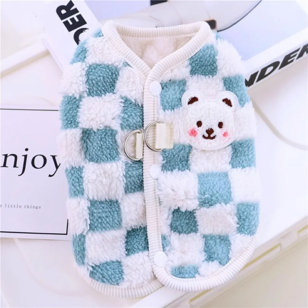 

Новый мультяшный жилет для собаки с медведем в клетку с пряжкой, пальто для кошки, костюм для домашнего животного, теплая зимняя одежда для щенков для маленьких и больших собак