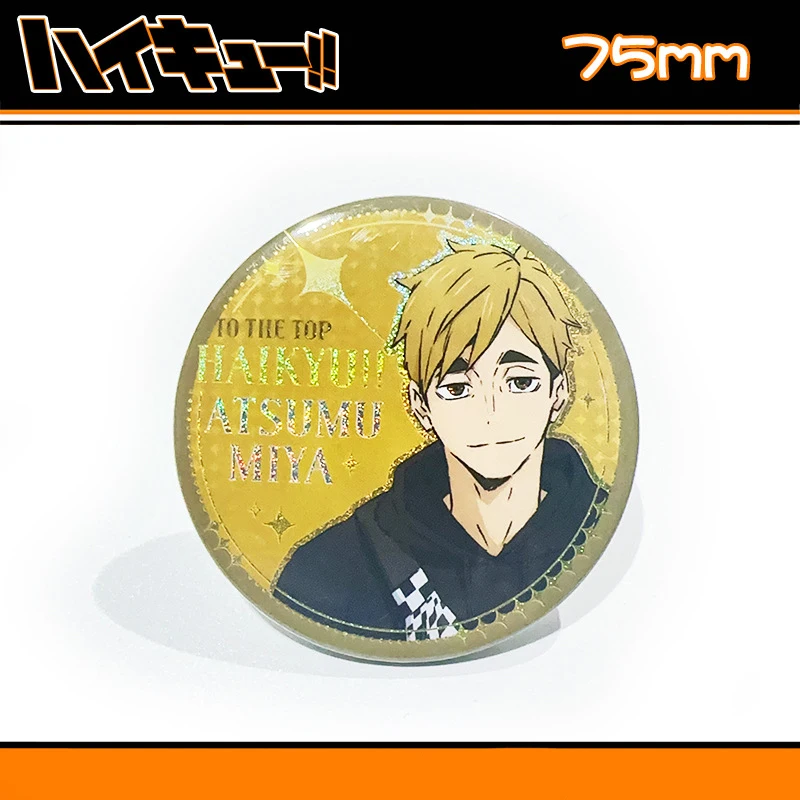 Anime Haikyuu!! Laser Badge Shoyo Hinata Tobio Kageyama Action Figures Colorful Printed Brooch Cartoon Clothes Accessories
