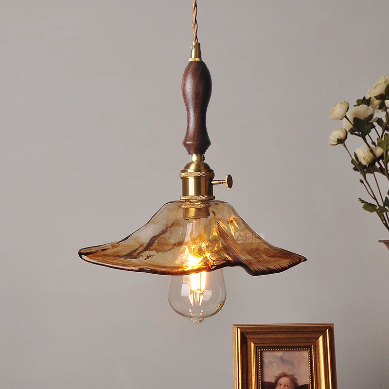 

brass glass personalized simple bedroom bed and breakfast room bar bedside lamp Nordic retro Japanese brown chandelier