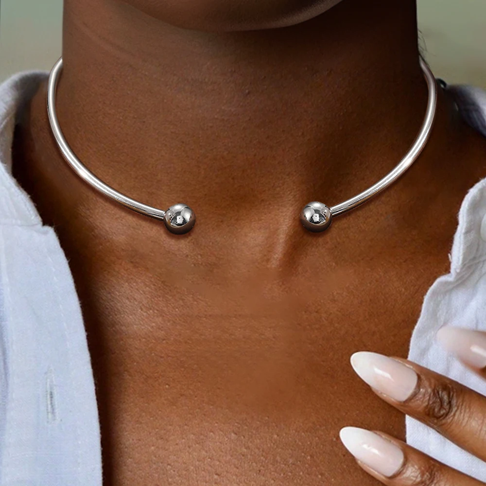 DGIDDK Stainless Steel Solid Ball Necklace With Adjustable Opening Unisex Simple Fashionable Design Necklace Accessories Gift