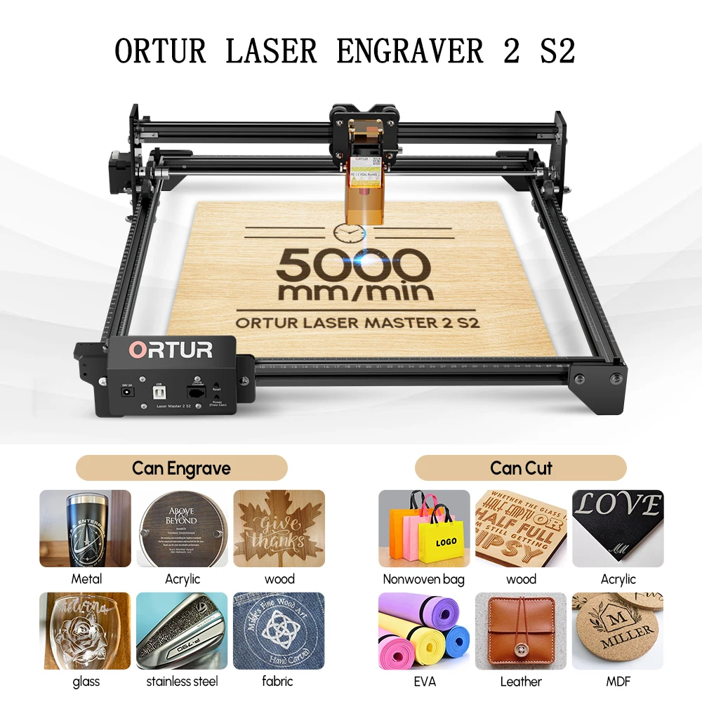 ORTUR Desktop Laser Engraver Y-axis Rotary Roller Engraving Cutting Cutter Machine Wood Metal Acrylic Woodworking 390x410mm