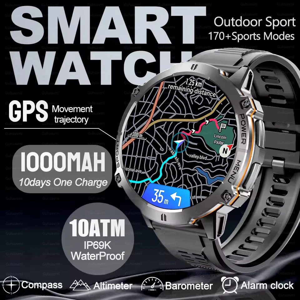 

2025 New HOT Outdoor Military Smart Watch Men 1.73" AMOLED IP69K10ATM Waterproof 1000mAh Super Large Battery HD BT Call Watch