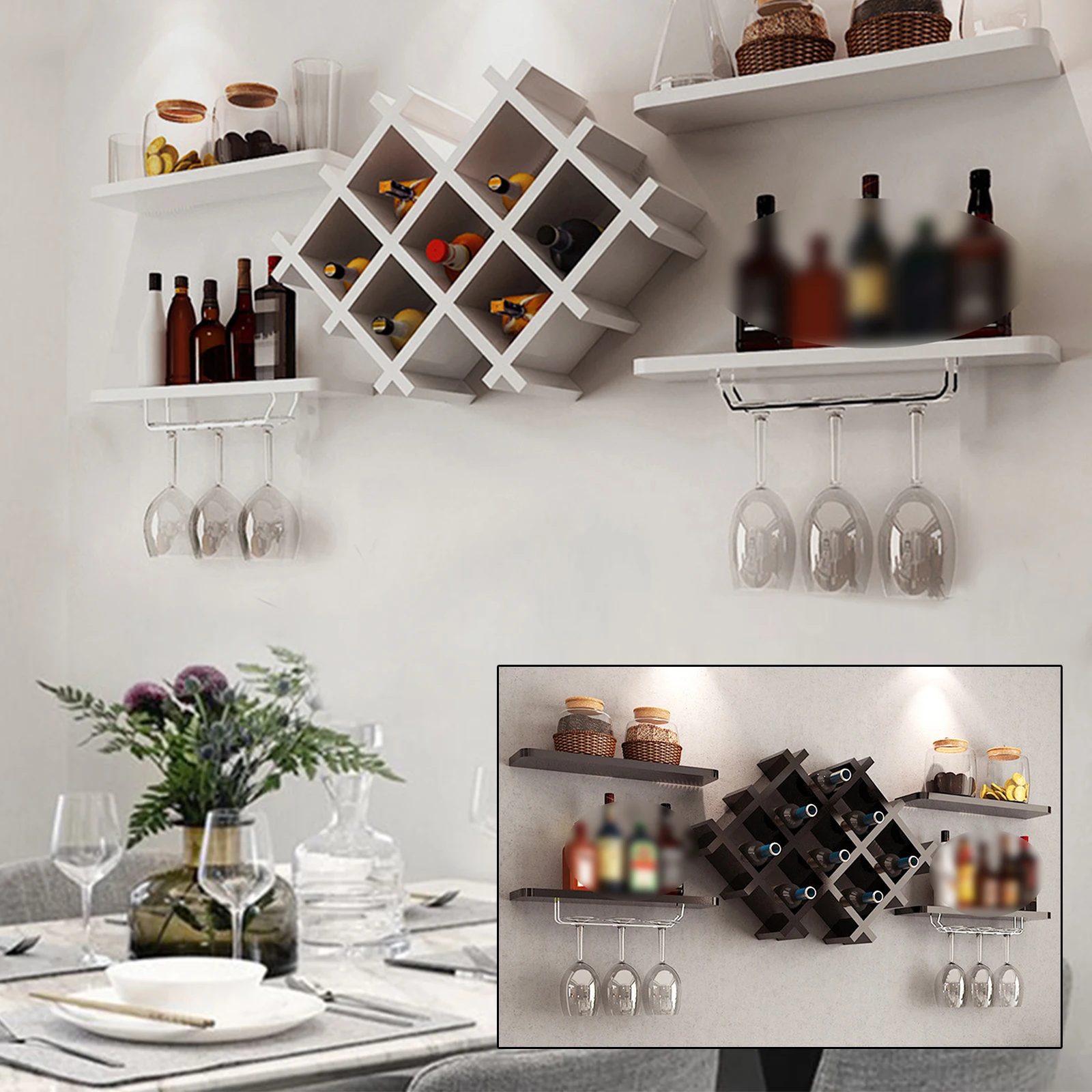 Modern White Wine Rack Wine Cabinet Hanging  Bar Accessories Wall Mounted Bottle Glass Holder Shelves