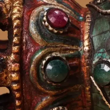 Tibetan Temple Collection Old Bronze  Outline in gold Mosaic Gem Turquoise Buddha Statue Nine shares Vajra Phurpa Worship Hall