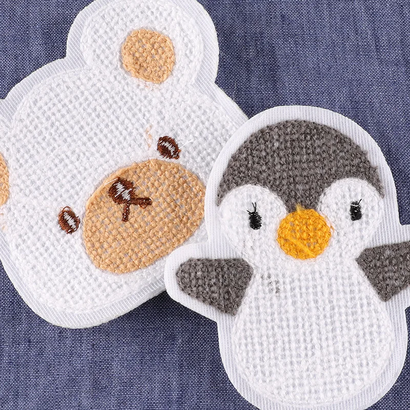 1 peça bonito dos desenhos animados urso cabeça pinguim animal de pelúcia adesivos diy decoração mão costura remendos para vestuário bordado remendo