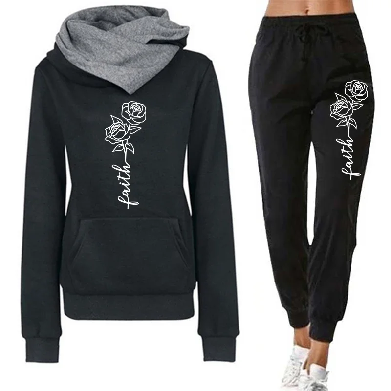 Casual Women's Hoodie Tracksuit Print Sweatshirts Outdoors Sports Jogging Clothes Autumn Winter Fashion Street Single Tops Pants