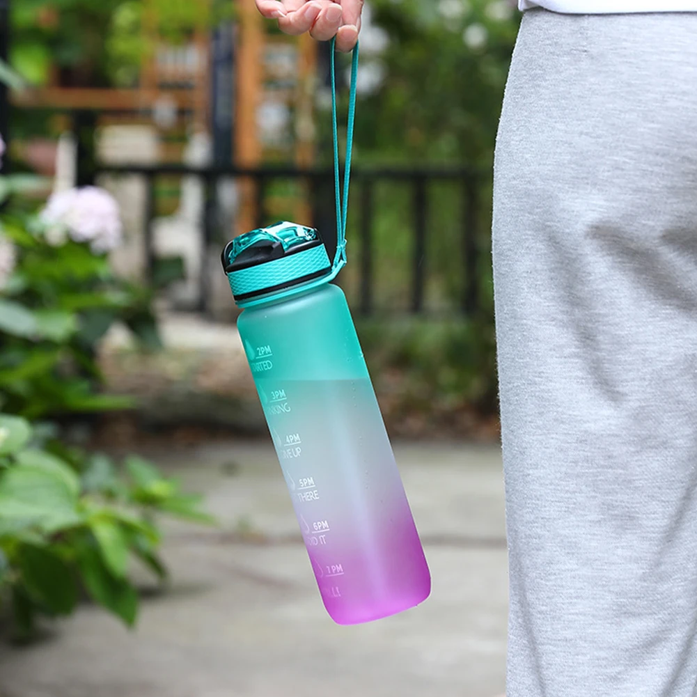 1000Ml Sports Water Bottle With Straw Time Marker Outdoor Camping Cup Student Drinking Water Cup Leakproof Portable Cups