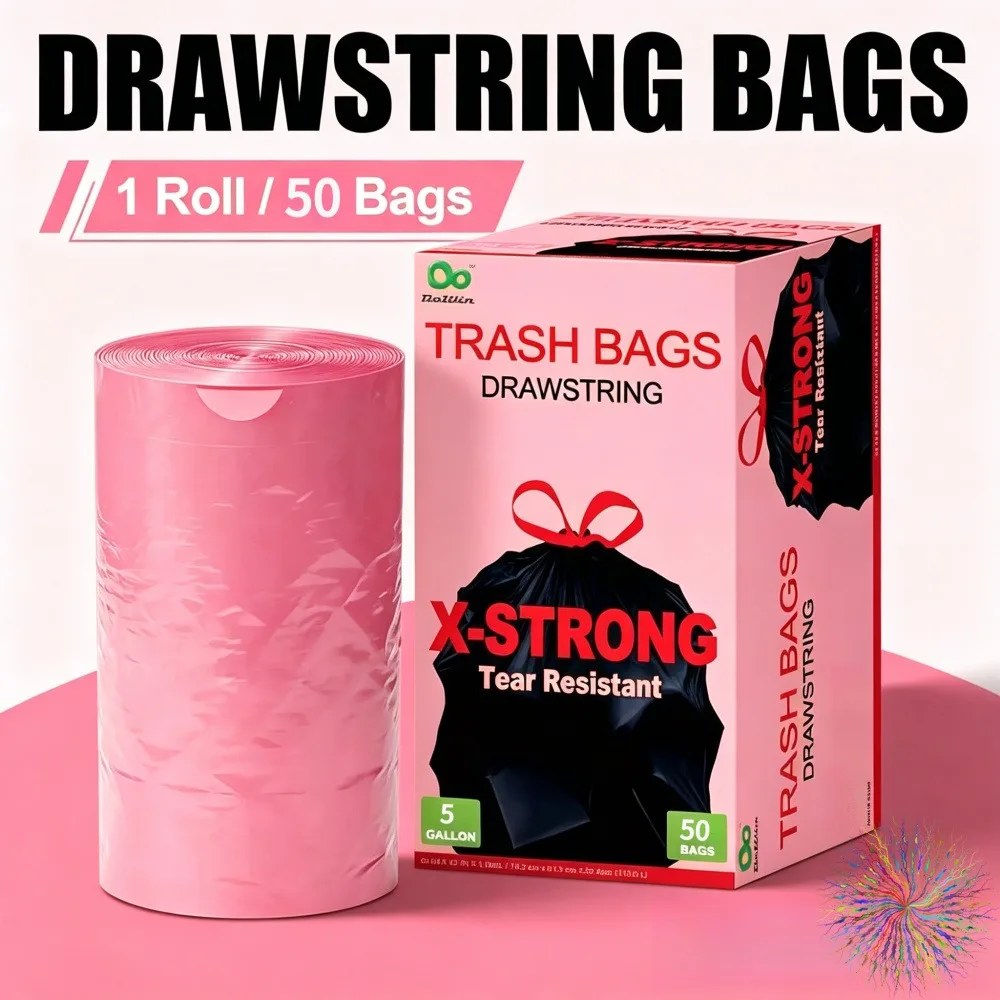 8 Rolls/400PCS Rose Scented Pink Drawstring Trash Bags 4-5 Gallon Leak-Resistant Small Garbage Bags for Bathroom Bedroom Office Kitchen Dorm Room & Apartment Essentials