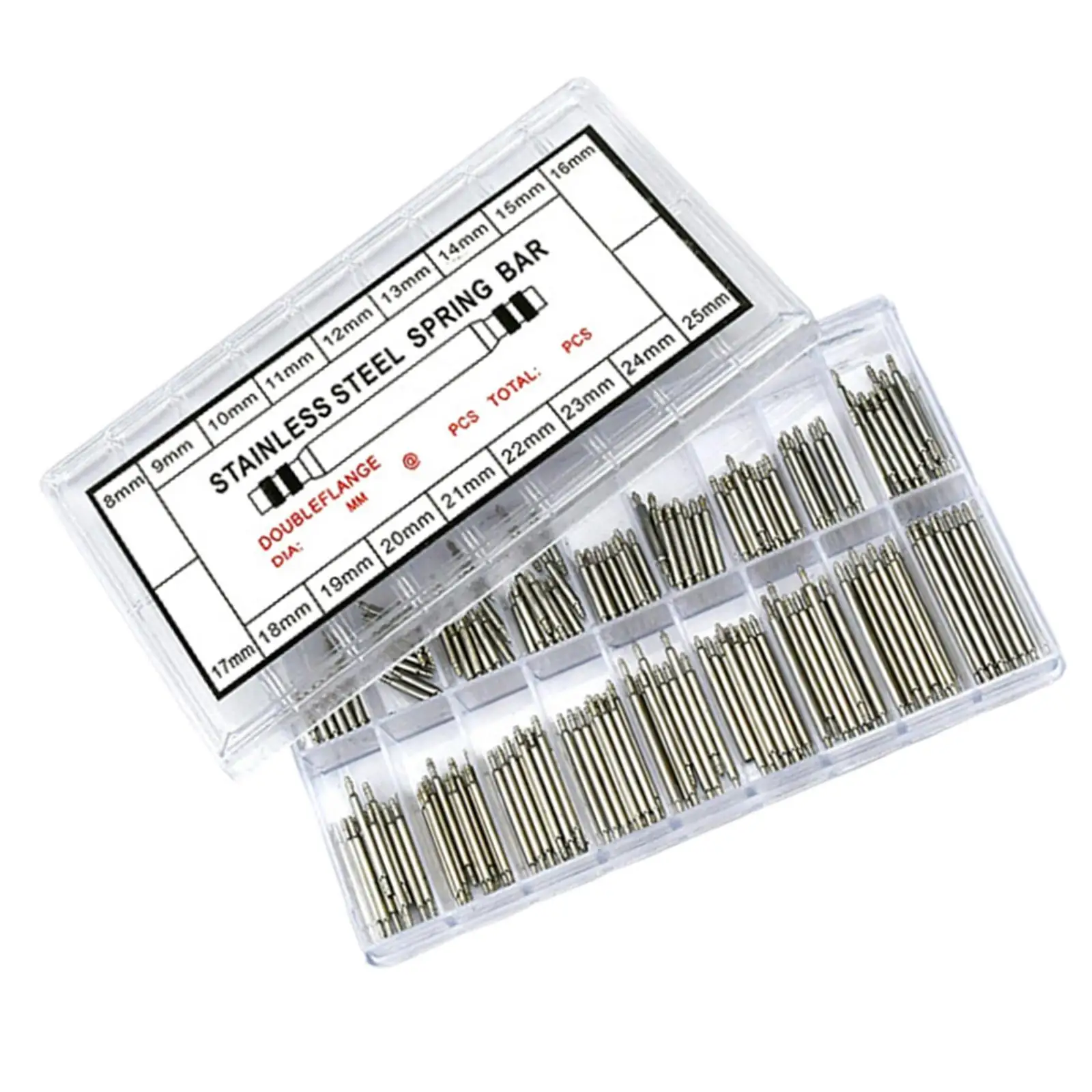 Watch Band Spring Bars 8-25mm Watchmaker Assortment Double Flange Strap Pins for Repair Cotter Pins 18 Sizes Repair Kit