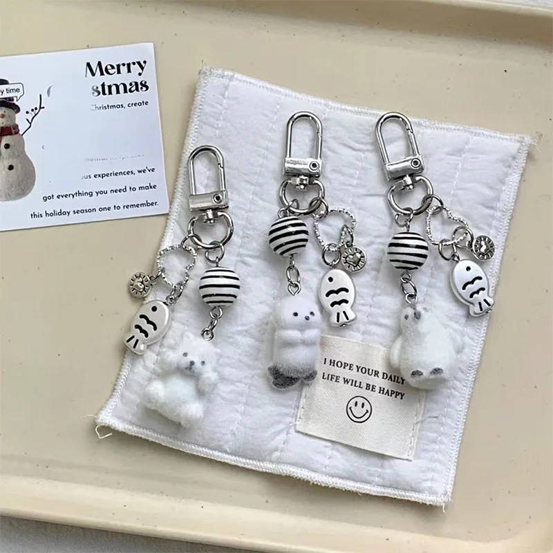 

Cute Bear Penguin Otter Flocking Keychain Bag Pendant Creative Cartoon Animal Design 3d Polar Bear Bag Pendant Girl Gift Pendant