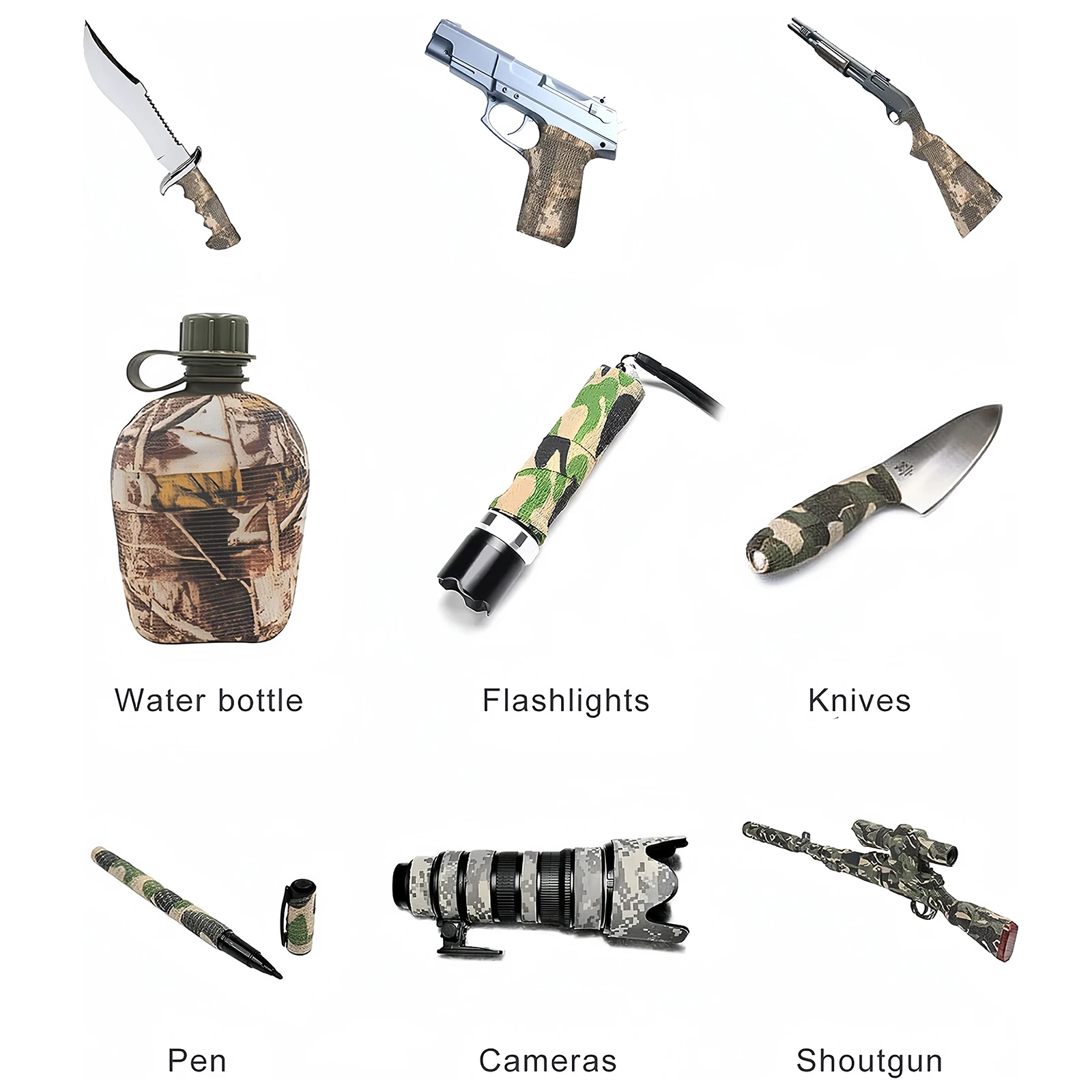 Camouflage Tape Self Adherent Cohesive Bandage Wrap Protective Digital Form Wrap Stretch Bandage for Rifle Shotgun Flashlight