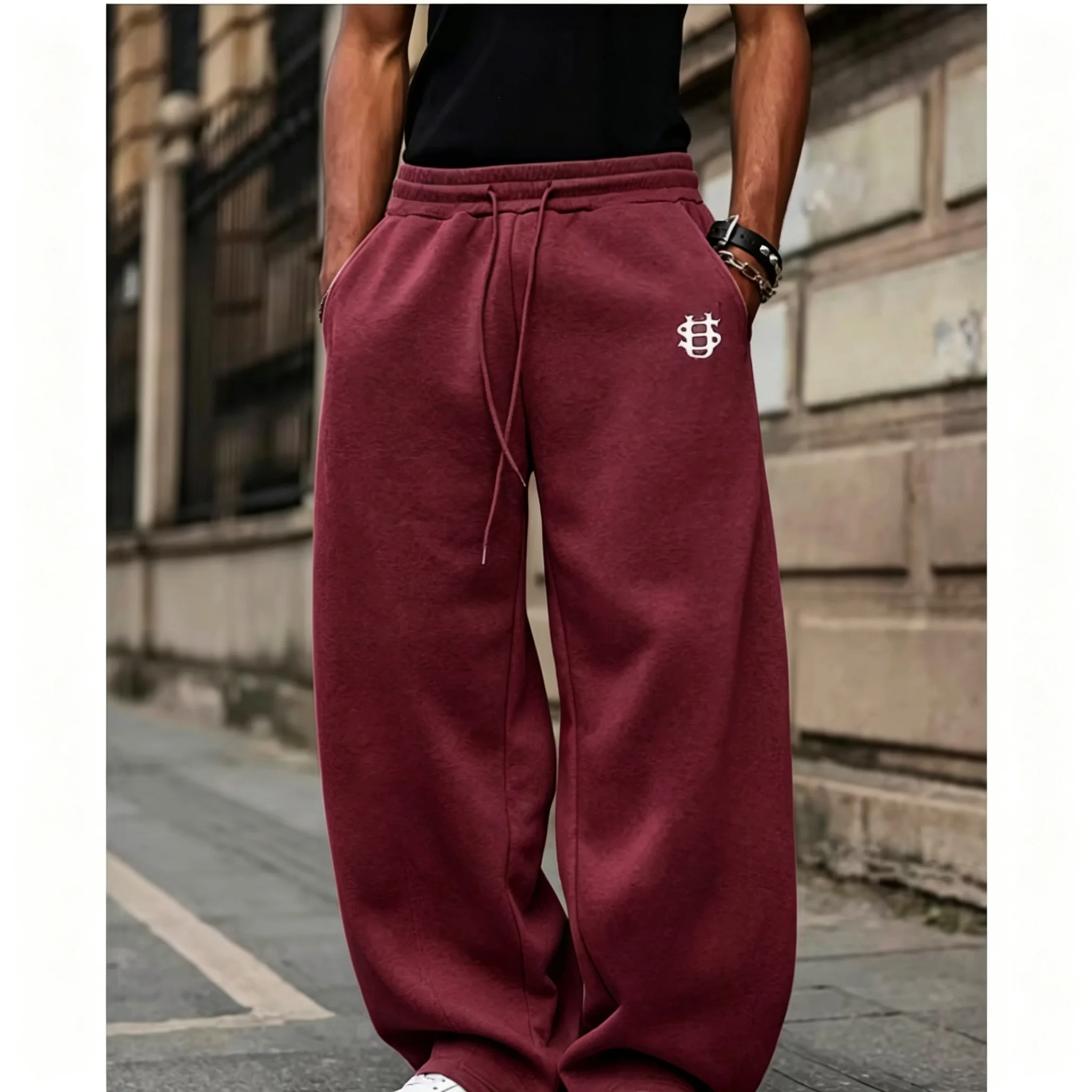 2026 Herren Streetwear Weitbeinige Jogginghose, Dollarzeichen-Stickerei, Lässige Sport-Langhose, Coole Modische Herbsthose, Ideal – Detail 16