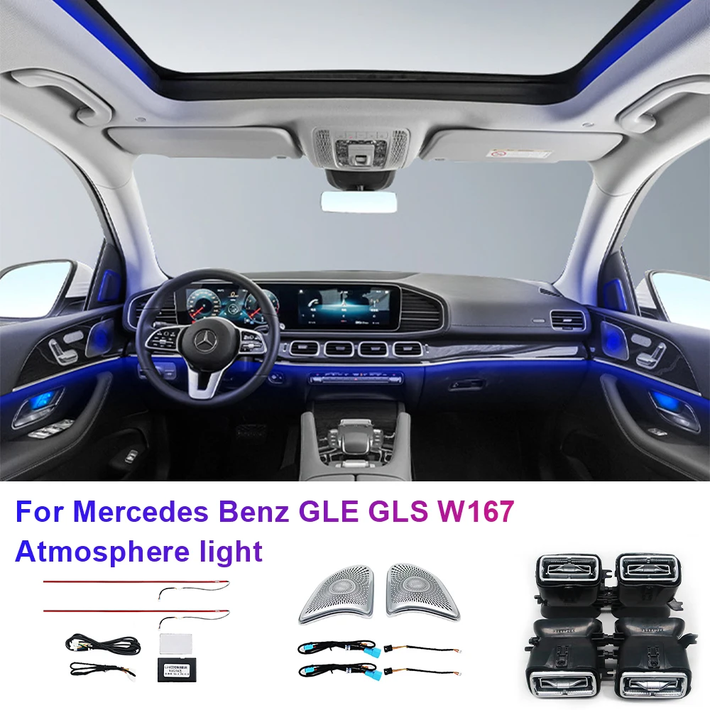 

64 Color Ambient Light For Mercedes Benz GLE GLS W167 LED Middle Cover Decorative Light Car Air Outlet Vents Sunroof Lights