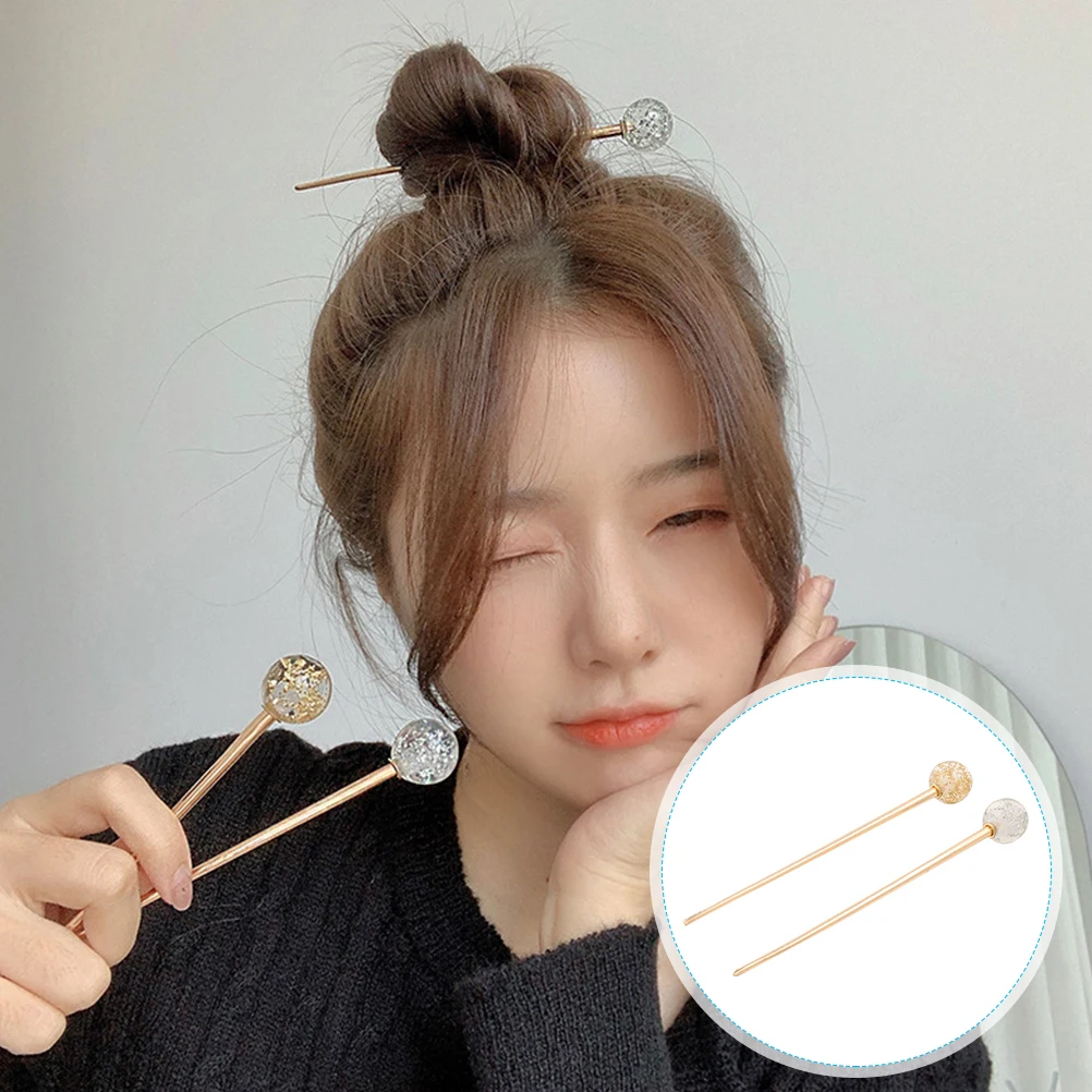 

2Pcs Elegant Resin Iron Hair Sticks Accessories For Women Graceful Sweet Temperament Buns Hairstyle Clips