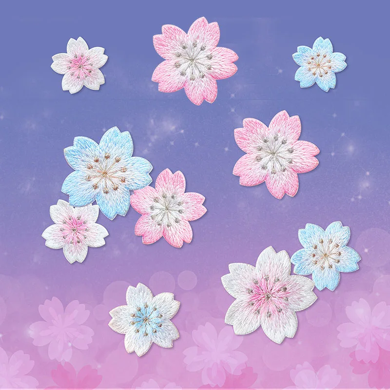 Cute Cherry Blossom Embroidery Stickers for Clothes Bags, Mobile Phone Cases, DIY Decoration, Fashionable Self-adhesive Patches