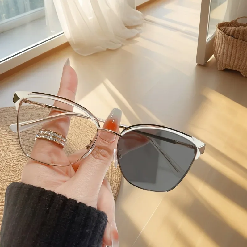 1-piece women's color-changing cat eye frame glasses fashionable retro glassesFFF