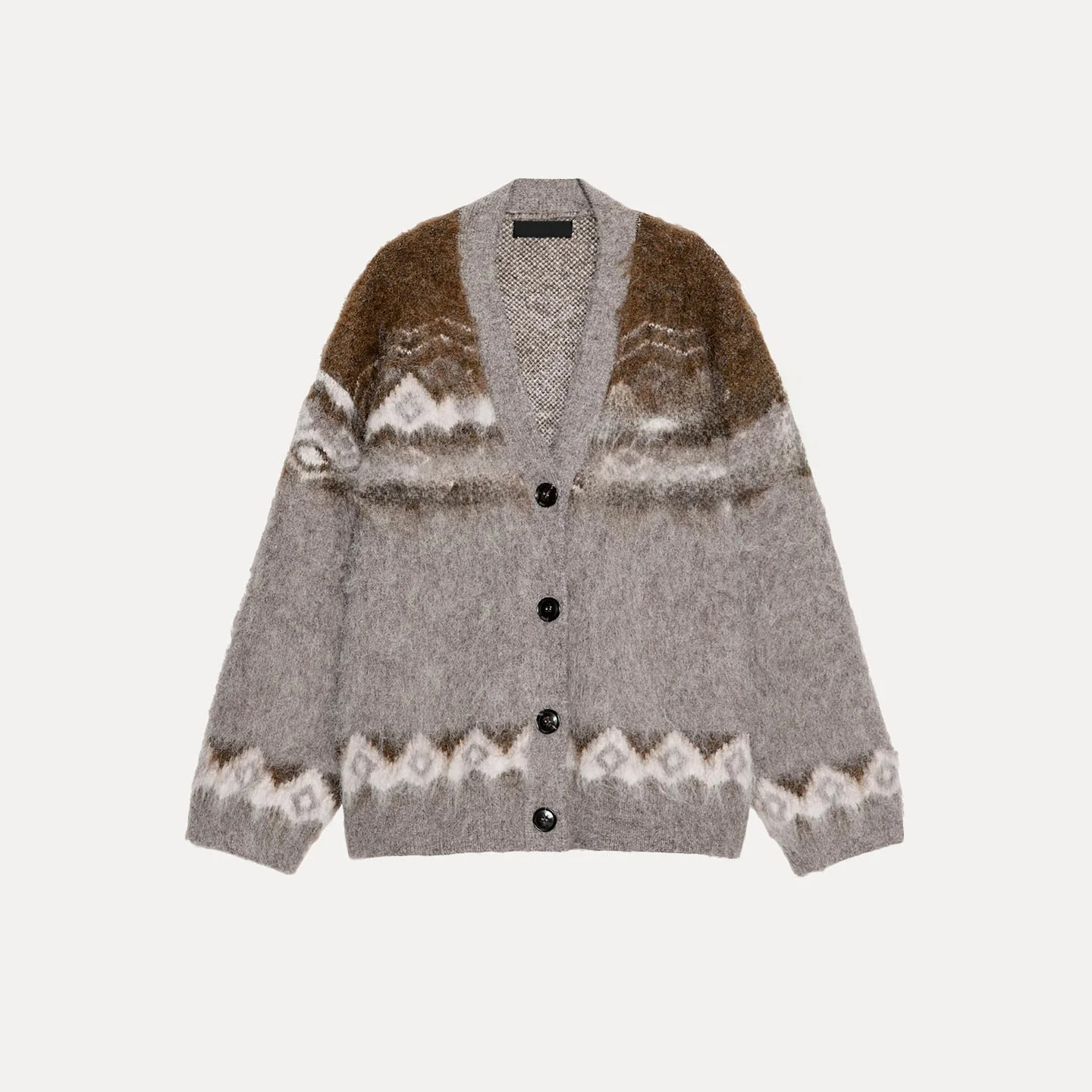 Z Women's Knitted Floral Effect Jaet Color Blo Faionable Ele 2025 New Arrival Long Sve V-Ne Button Closure