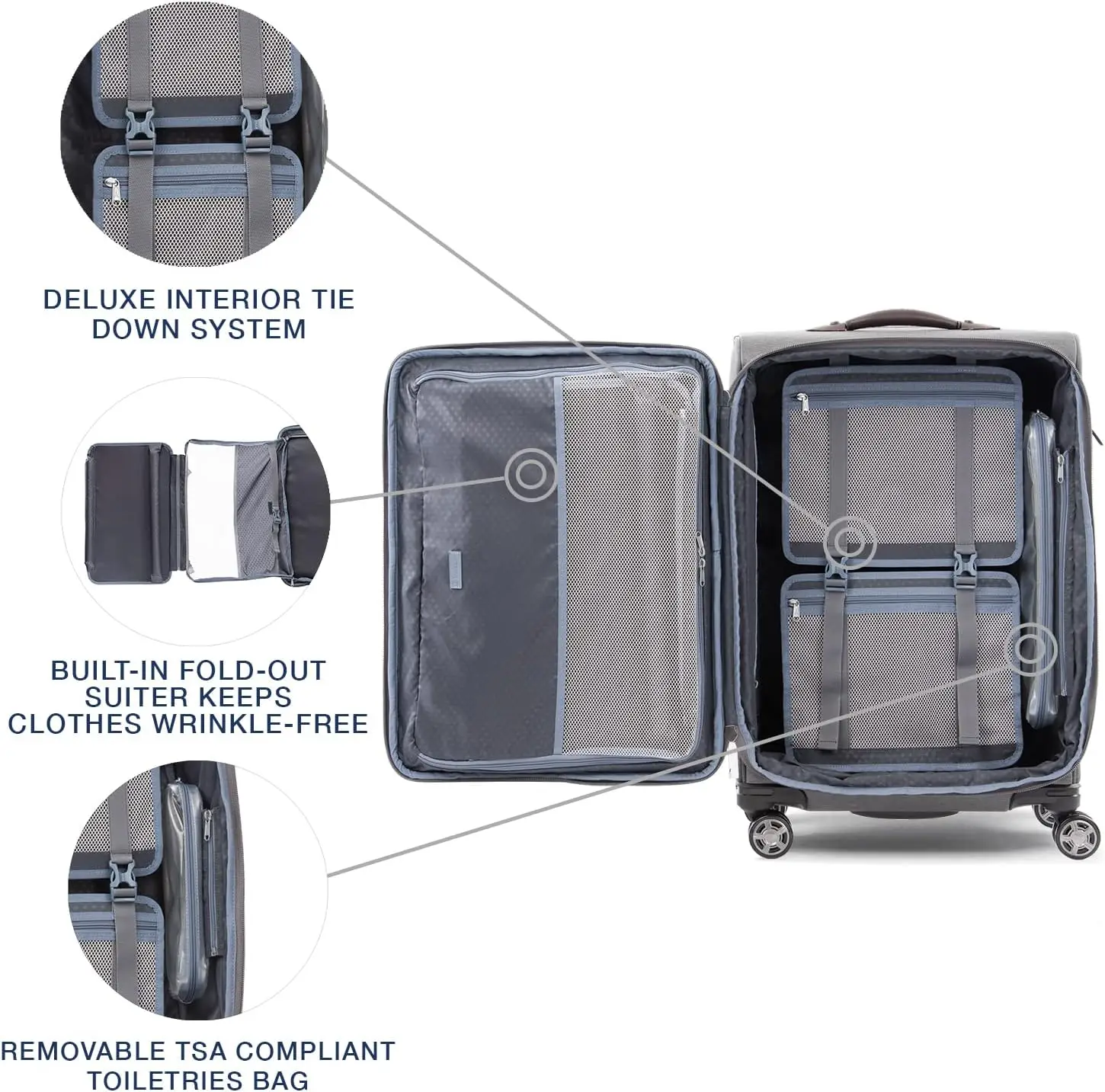 Maleta giratoria expandible de 8 ruedas con cerradura TSA, equipaje gris vintage para hombres y mujeres, esencial de viaje