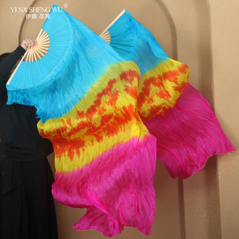 Customized Belly Dance Silk Veil Fans 1 Pair 100% Real Silk Wholesale Classic Size Bamboo Ribs Silk Fans Dance Performance Props