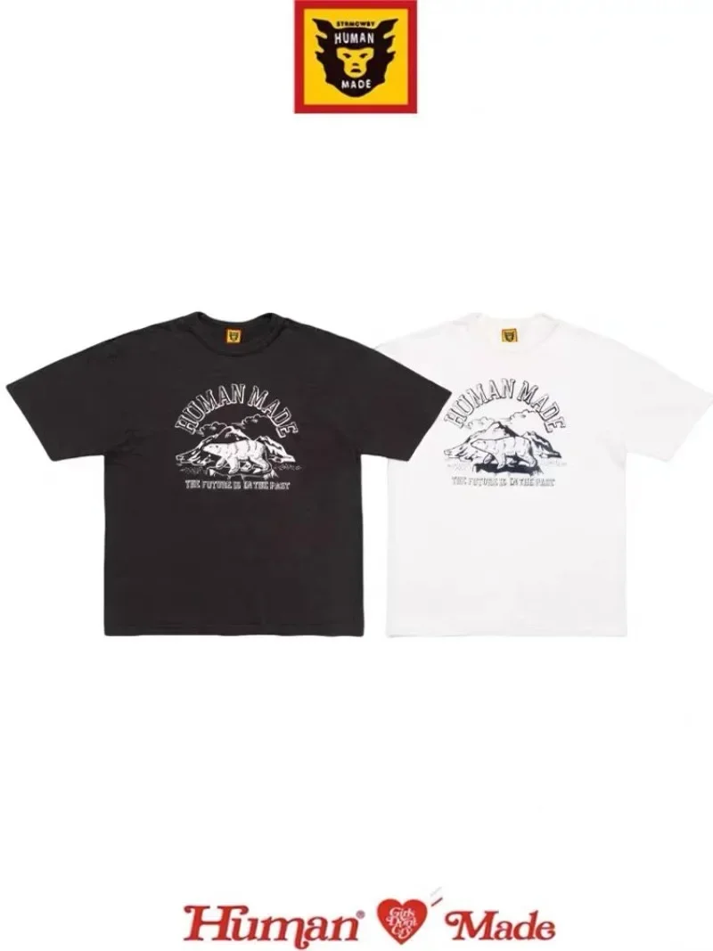 Human Made Polar Bear Soft Crewneck T-Shirt, Loose Casual Tee for Couple Unisex