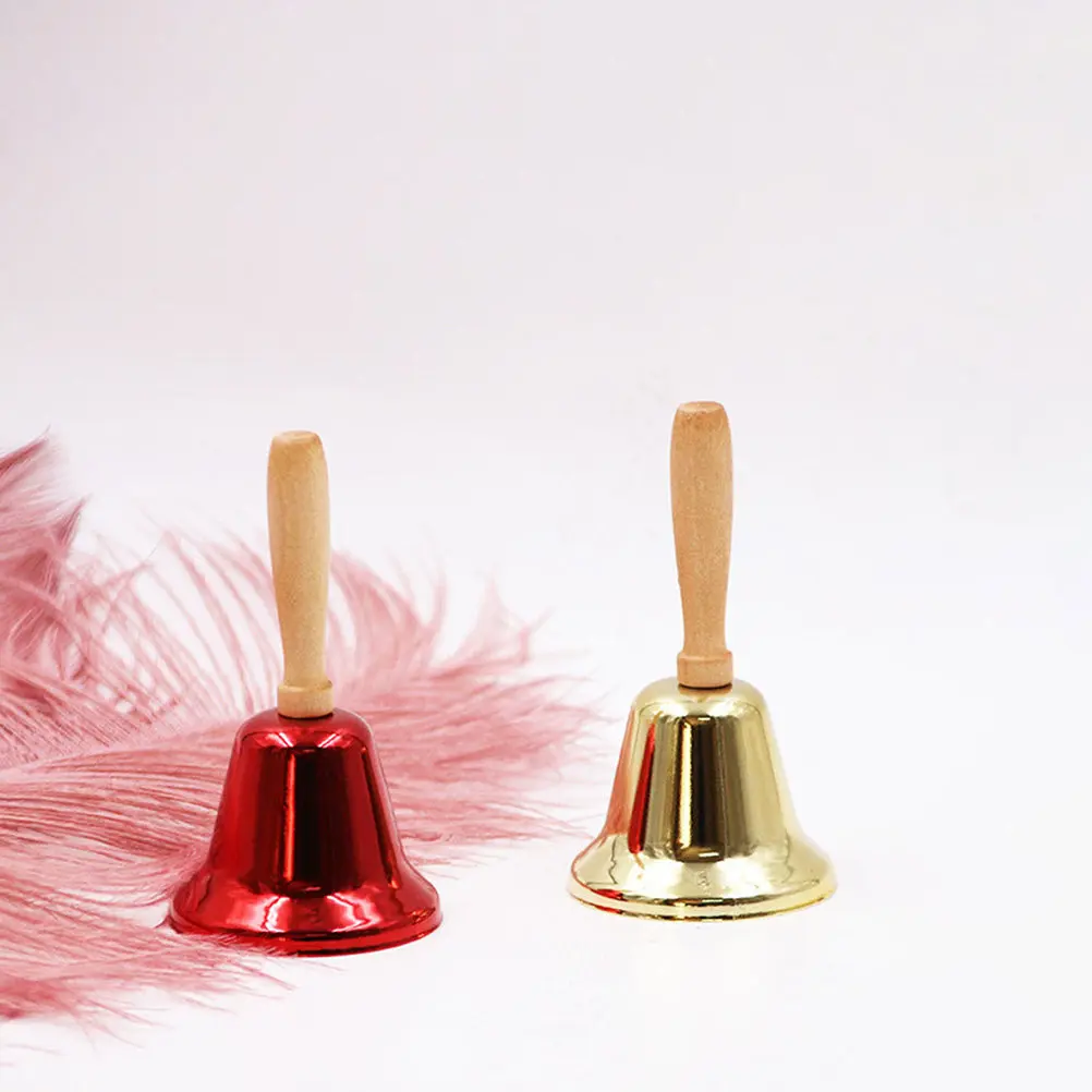 2Pcs Metal Hand Bells Wooden Handle Loud Clear Ring Sound for Christmas Wedding Party Restaurant Service Reception Decorative