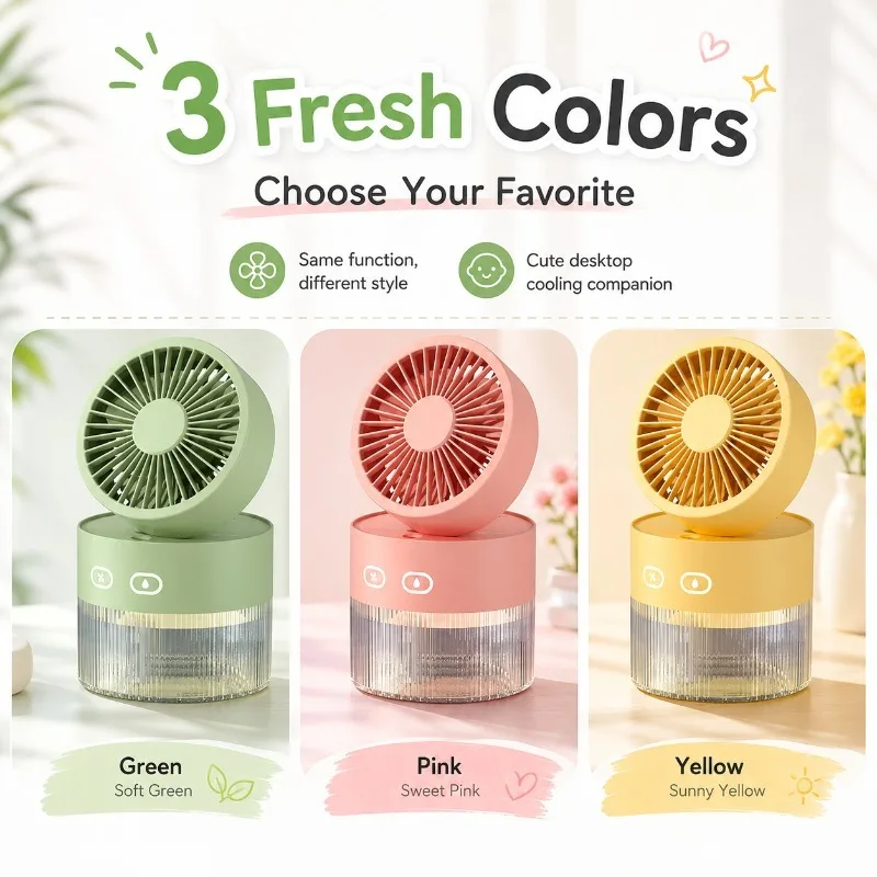 Small Foldable Turbo Mist Fan 3 Adjustable Wind Levels Indoor Desktop Dual‑use Cooling Circulator