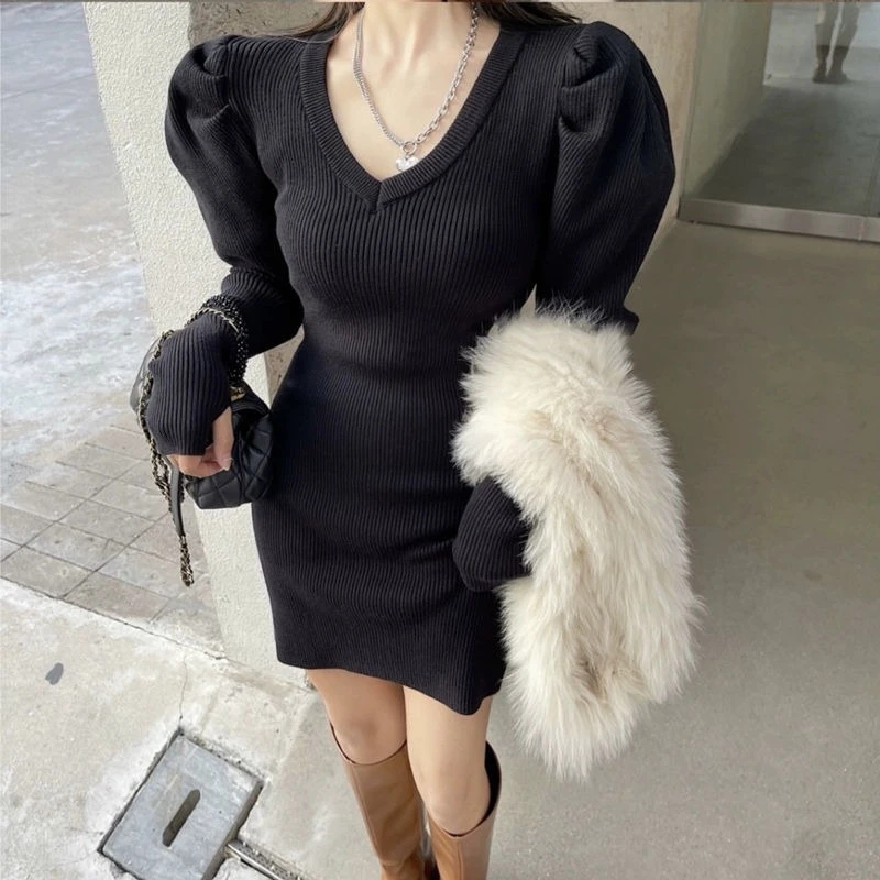 Robes rayées au Crochet pour femmes, tendance, liquidation élégante, haute qualité, automne hiver, coréenne, moulante, robe en tricot