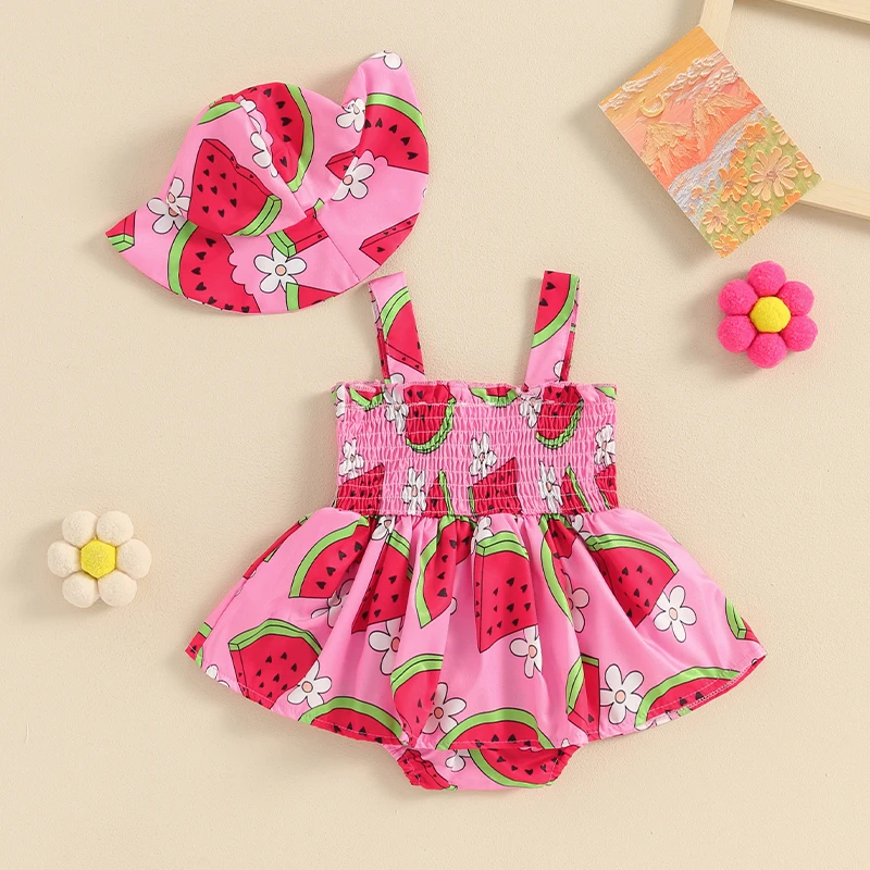 

Adorable Baby Girl Set Lemon Print Sleeveless Romper Dress with Matching Sun Hat for Summer Outfits and Photoshoots