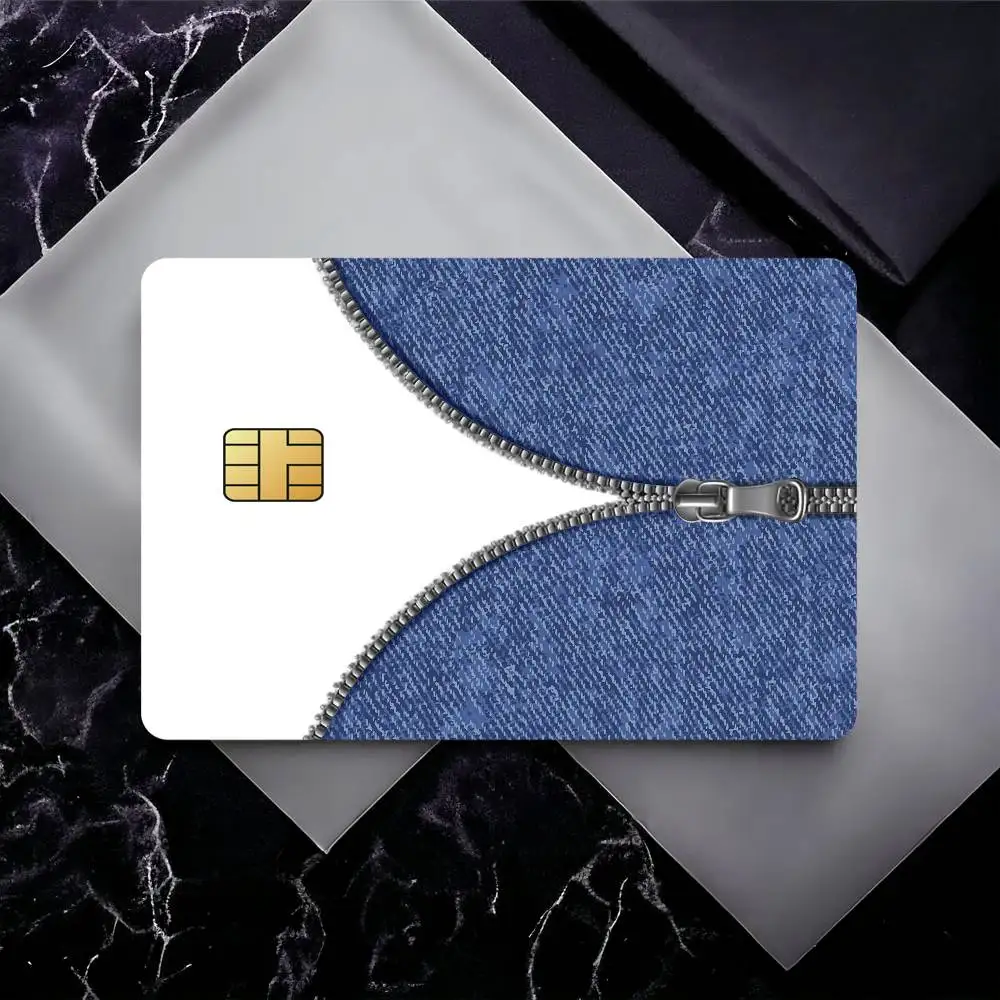 Zipper Jeans Waterproof Skin Sticker Bank Bus Metro Access Card Protective Film Card Sticker Girl Gift
