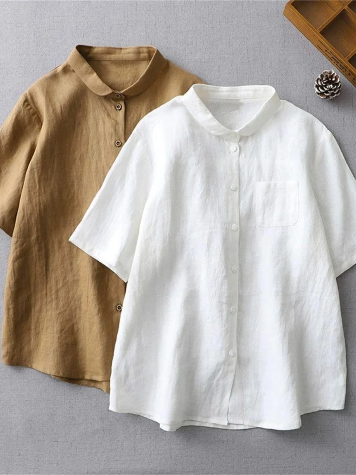 

Женский летний льняной топ из чистого льна в стиле ретро с небольшим воротником ort Sve irt, художественный свободный хлопковый льняной топ на одной пуговице