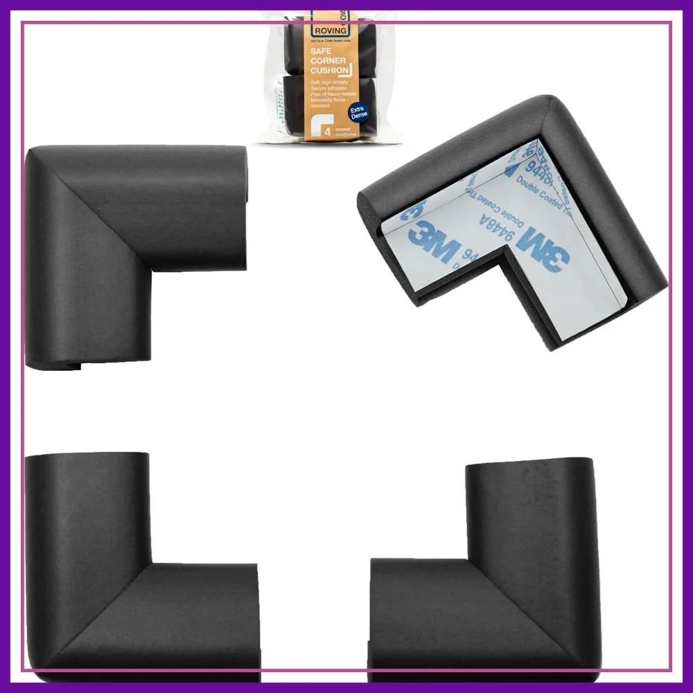 

Corner Protector for Baby 4 Large Corners, Heavy-Duty Soft Rubber Foam Furniture Bumper Guards, 3M Adhesive Pre-Taped, Onyx Black