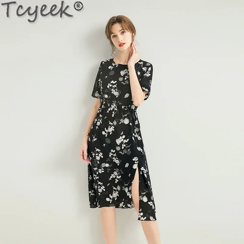 

Tcyeek 100% Mulberry Silk Long Dresses for Women Clothes Elegant Women's Dresses Fashion Summer Dress 2024 Vestidos De Mujer