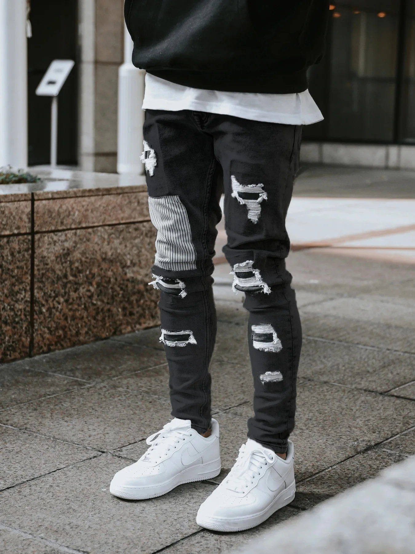 Grey Staight Jeans RIipped Patchwork Jeans Hight Quality Men Denim Pants Fashion Designer Brand Hip Hop Clothing Male 2023 New