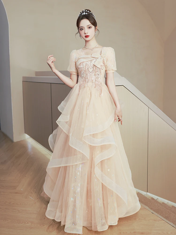 Wedding Bride Bridesmaid Dress Champagne Female Evening Gown Banquet Temperament Light High-end Pomp Party Dress