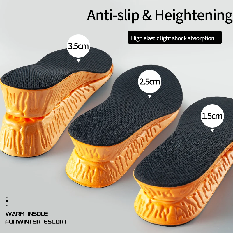 Orthopedic Height Increase Insoles for Women Men Invisiable Boost 1.5-3.5cm Memory Foam Shoes Pads Breathable Feet Care Insoles