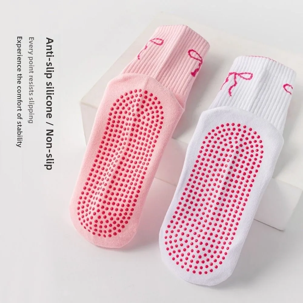 

New Cotton Pilates Socks Breathable Sweat-absorbent Yoga Socks Casual Non-Slip Grip Bowknot Embroidery Socks