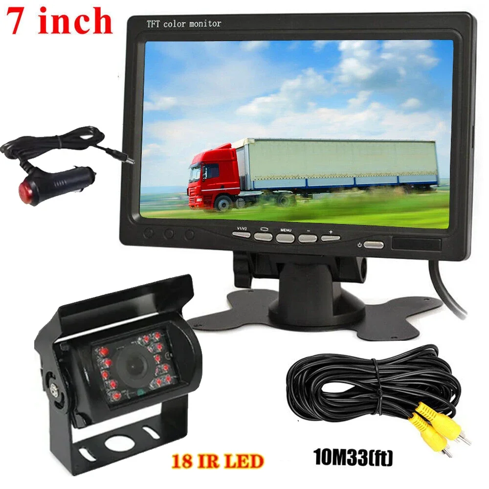 

7'' Backup Camera Rearview Monitor Kit System Reversing Night Vision 12v 24v For Truck RV Car